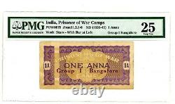 India. Pow5075/Jhun 11.21.6. 1 Anna. ND(1939-45). VF PMG 25. (VF)
