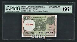 India Republic, 2015, 1 Rupee, Specimen, PMG Gem UNC 66 EPQ, No Sign P 108s note
