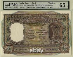 India Reserve Bank 1000 Rupees Bombay Banknote #p65b PMG 65 1975-77 GUNC. EPQ