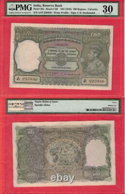 India Reserve Bank 100 Rupees Calcutta P #20c 1943 Sign C. D. Deshmukh