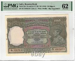 India Reserve Bank 100 Rupees P#20e 1943 Calcutta PMG 62UNC Lt No 131