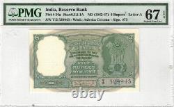 India Reserve Bank 1962-67 5 Rupees Letter A P# 36a Wmk Ashoka Column PMG 67