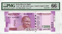 India Reserve Bank 2000 Rupees 2016 Solid #4's P# 116b PMG 66EPQ GEM UNC Lt 139