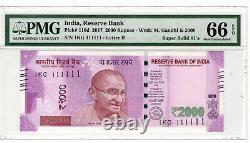 India Reserve Bank 2000 Rupees 2017 Super Solid #1's P# 116d PMG 66EPQ Lt 141