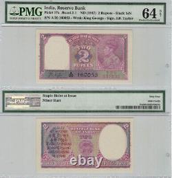 India Reserve Bank 2 Rupees Black S/n 937 P# 17a Sign J. B. Taylor Pmg 64 Unc