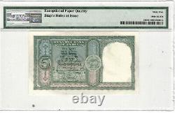 India Reserve Bank 5 Ruppes 1951 P# 33 Incorrect Hindi PMG 65 EPQ Gem UNC Lt 144