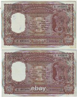 India Rs 1000, sign sengupta, two notes sequential. Non british