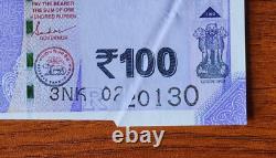 India Xtra Rare Error 100 Rs Serial Split Uneven cut due to fold UNC