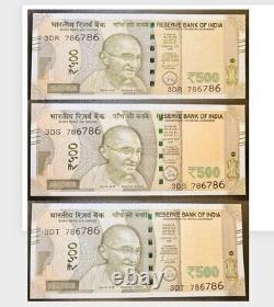 Indian Currency Rs 500 Fresh Note With Special Holy No. 786786 3PCS SET