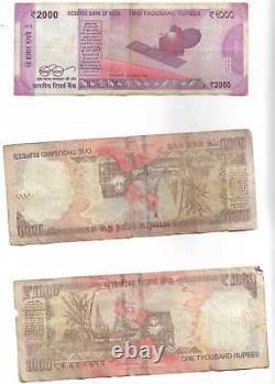 Indian Rupee Currency Paper Money Bank Note 1000-2000 Set Of 3 Crisp