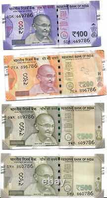 Indian Rupee Currency Paper Money Bank Note 100-200-500-500 Set Of 4 Crisp