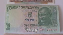 Indian Rupee Currency Paper Money Bank Note 1-2-5-10- set of 4 Crisp