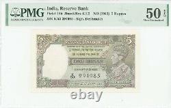 ND(1943) India, Reserve Bank 5 Rupees Pick# 18b AU50 EPQ PMG DC-5918