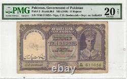 ND 1948 PAKISTAN 10 Rupee OVERPRINT OVPT On India #24 P#3 PMG 20 Net VF