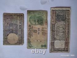 Old indian currency notes, one rupees, five rupees, ten rupees