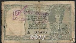 Pakistan 5 Rupees P2 1947 King George VI Payment Refused Rare India Bank Note