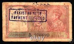 Pakistan India 2 Rupees P-1 A 1947 King George Lion Payment Refused Rare Note