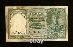 Pakistan Ovpt India 5 Rupees P2 1947 Aunc Tone King George VI Deer Uk Rare Note