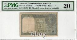 Pakistan Ovpt. On India #25d 1 Rupee 1940 P #1 Pmg 20 Sign C. E. Jones Lt 189