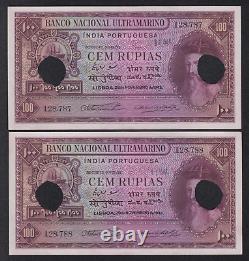 Portugal India Banknote 100 Rupias Running Numbers P39 1945 Au