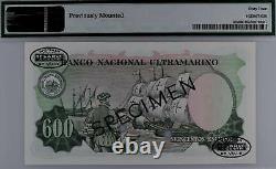 Portuguese India GOA 600 Escudos SPECIMEN Banco Ultramarino 1959 #p45s PMG 64