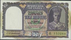 REDUCED! India Reserve Bank of, 10 Rupees 1943 Jhun4.6.1 Pick 24 UNIQUE SCARCE