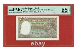 RESERVE BANK OF INDIA (1943) SIGN. C. D. DESHMUKH 5 RUPEES (P-18b) PMG AU 58 EPQ