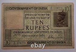 Rare British India 10 Rupees George V 1917 1930(ND) Signature H. Denning