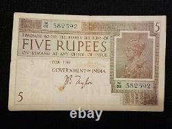 Rare British India Five 5 Rupees George V 1917 1930 J. B. Taylor