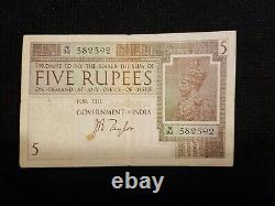 Rare British India Five 5 Rupees George V 1917 1930 J. B. Taylor