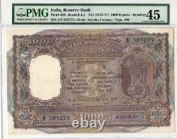 Rare Large India 1000 Rupees Bombay P# 65b 1975 Pmg 45 Wmk Ashoka Column
