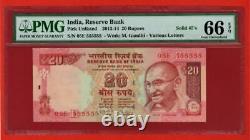 Rare Rs. 20 Super Duper Fancy Pmg 66 Epq Gem Unc 2013-14 India Gandhi