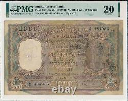 Reserve Bank India 1000 Rupees ND(1954-57) Calcutta. Rare type PMG 20