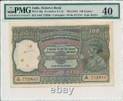 Reserve Bank India 100 Rupees ND(1937) Cawnpore. Rare PMG 40