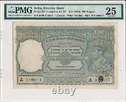 Reserve Bank India 100 Rupees ND(1943) Facing Wmk PMG 25