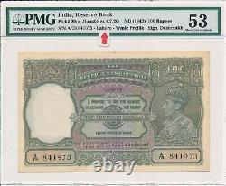 Reserve Bank India 100 Rupees ND(1943) Lahore PMG 53