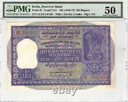 Reserve Bank India 100 Rupees ND(1962-67) P# 45 Wmk Ashoka column PMG 50UNC