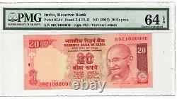Reserve Bank India 20 Rupees 2002 1 Million S/N P# 89Ad PMG 64 EPQ Choice UNC