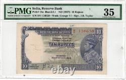 Reserve Bank of India 10 Rupees 1937 P# 19a WmkGeorge VI PMG 35 Sign JB Taylor