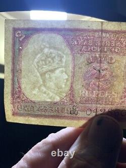 Reserve Bank of India 2 Rupees Banknote C86 c. 1943 black serial number