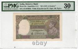 Reserve Bank of India 5 Rupees 1937 Pick 18a Wmk King George VI PMG 30 UNC