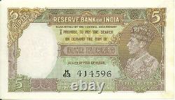 Reserve Bank of India British 5 Rupees ND 1937 Taylor King George VI AU+/ UNC
