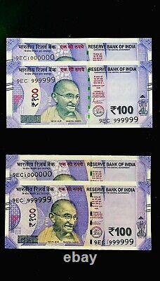 Rs 100/- India Banknote Twin Pair 9EC 999999 TO 1 Million