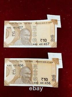 Rs 10/-India Banknote Misprint/Error MASSIVE EXTRA PAPER LATEST ISSUE 2 SEQUENCE