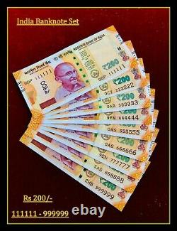 Rs 200/- SOLID NUMBER SET 111111 999999 GEM UNC LATEST 1st Issue EVER (Rare)