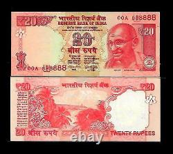 Rs 20/- India Banknote SOLID Number(1ST PREFIX) 00A 888888 GEM UNC Issue UNIQUE
