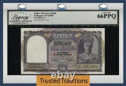 Tt Pk 24 1943 India Reserve Bank 10 Rupees King George VI Lcg 66 Ppq Gem New