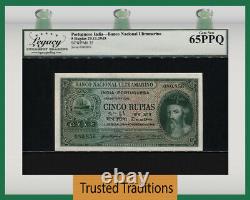 Tt Pk 35 1945 Portuguese India 5 Rupias Lcg 65 Ppq Gem New Only Two Finer