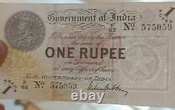 Very Rare 1917 One Rupee Banknote Almost Uncirculated