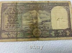 Vintage Paper Indian Money Ten Rupees Note Sign By P. C. Bhattacharya 1962-67
